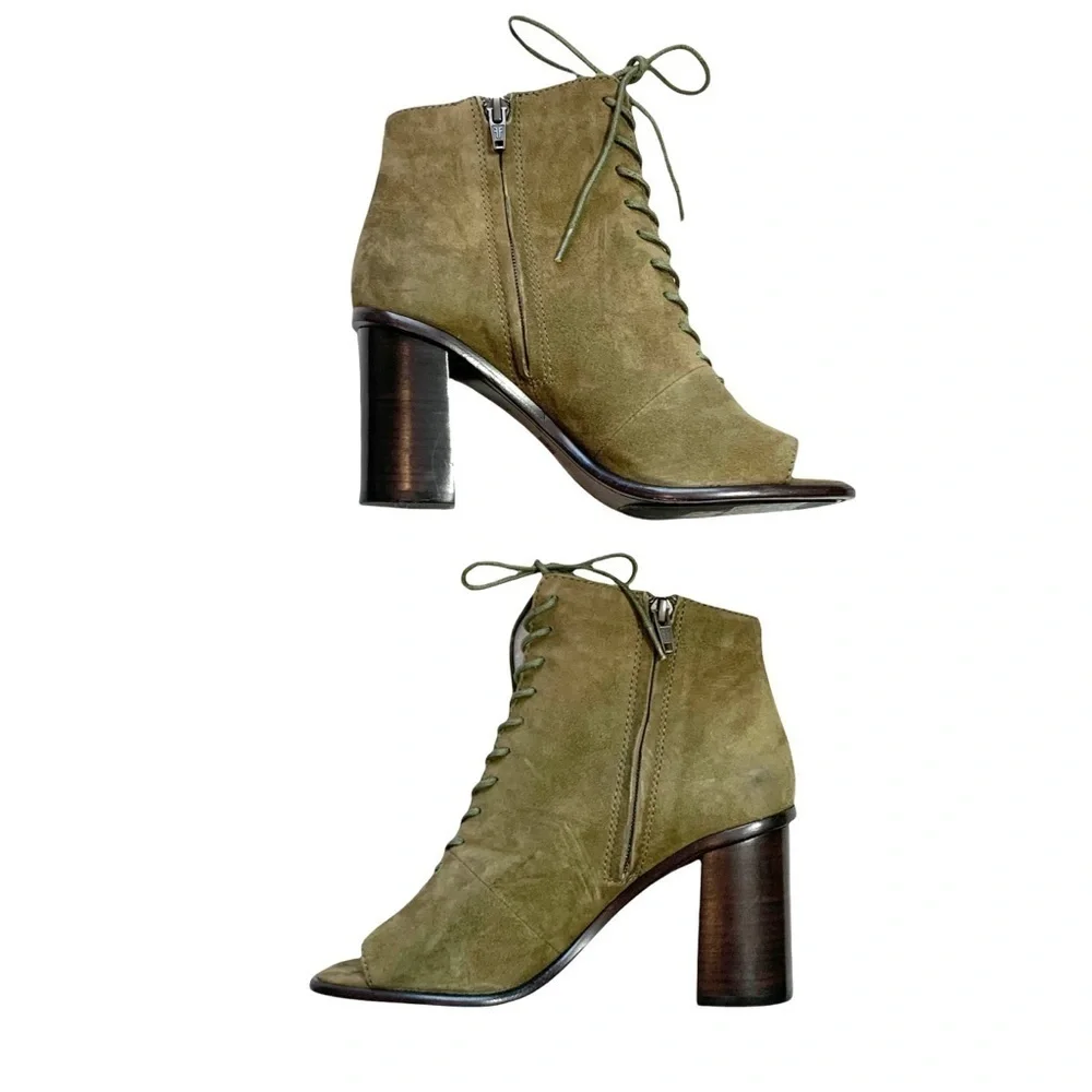 Frye Amy Peep Toe Suede Lace Up Heeled Ankle Boot Size 7